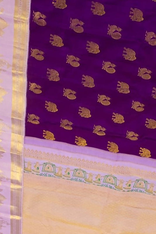 Purple Kanjeevaram Handloom Pure Silk Saree - Luxurion World