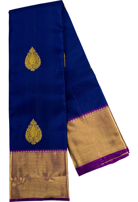 Elegant Blue Kanjiwaram Pure Silk Saree: Pure Luxury Woven - Luxurion World