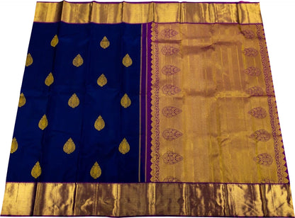 Elegant Blue Kanjiwaram Pure Silk Saree: Pure Luxury Woven - Luxurion World
