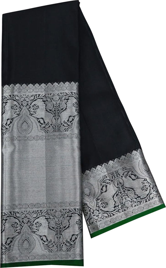 Elegant Black Kanjiwaram Pure Silk Saree: Pure Luxury and Timeless Beauty - Luxurion World