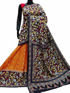 Stunning Orange Kantha Embroidered Bangalore Silk Saree - Hand Painted Beauty - Luxurion World