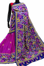 Stunning Pink Kantha Embroidered Bangalore Silk Saree - Hand Painted Beauty - Luxurion World