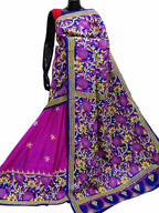 Stunning Pink Kantha Embroidered Bangalore Silk Saree - Hand Painted Beauty - Luxurion World