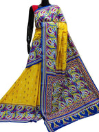 Stunning Yellow Kantha Embroidered Bangalore Silk Saree - Luxurion World