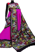 Stunning Pink Kantha Embroidered Bangalore Silk Saree - Hand Painted Beauty - Luxurion World