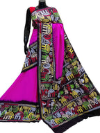 Stunning Pink Kantha Embroidered Bangalore Silk Saree - Hand Painted Beauty - Luxurion World