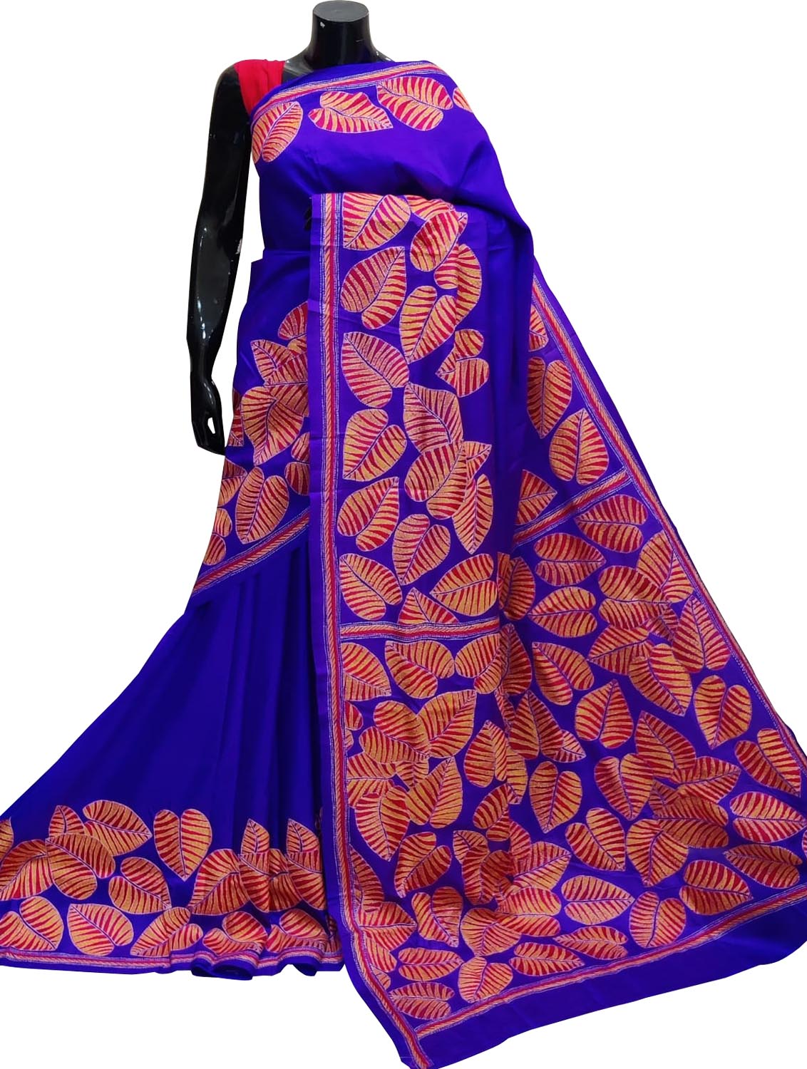 Exquisite Blue Kantha Embroidered Bangalore Silk Saree