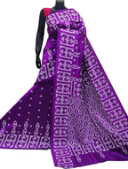 Purple Gujarati Kantha Hand Embroidered Pure Banglore Silk Saree - Luxurion World
