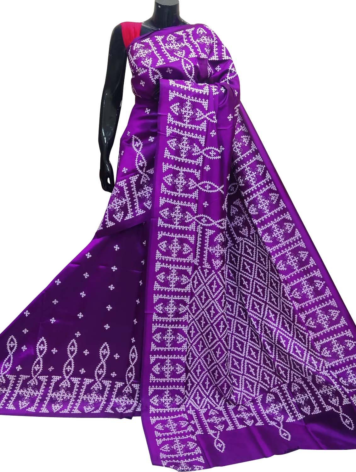Purple Gujarati Kantha Hand Embroidered Pure Banglore Silk Saree - Luxurion World