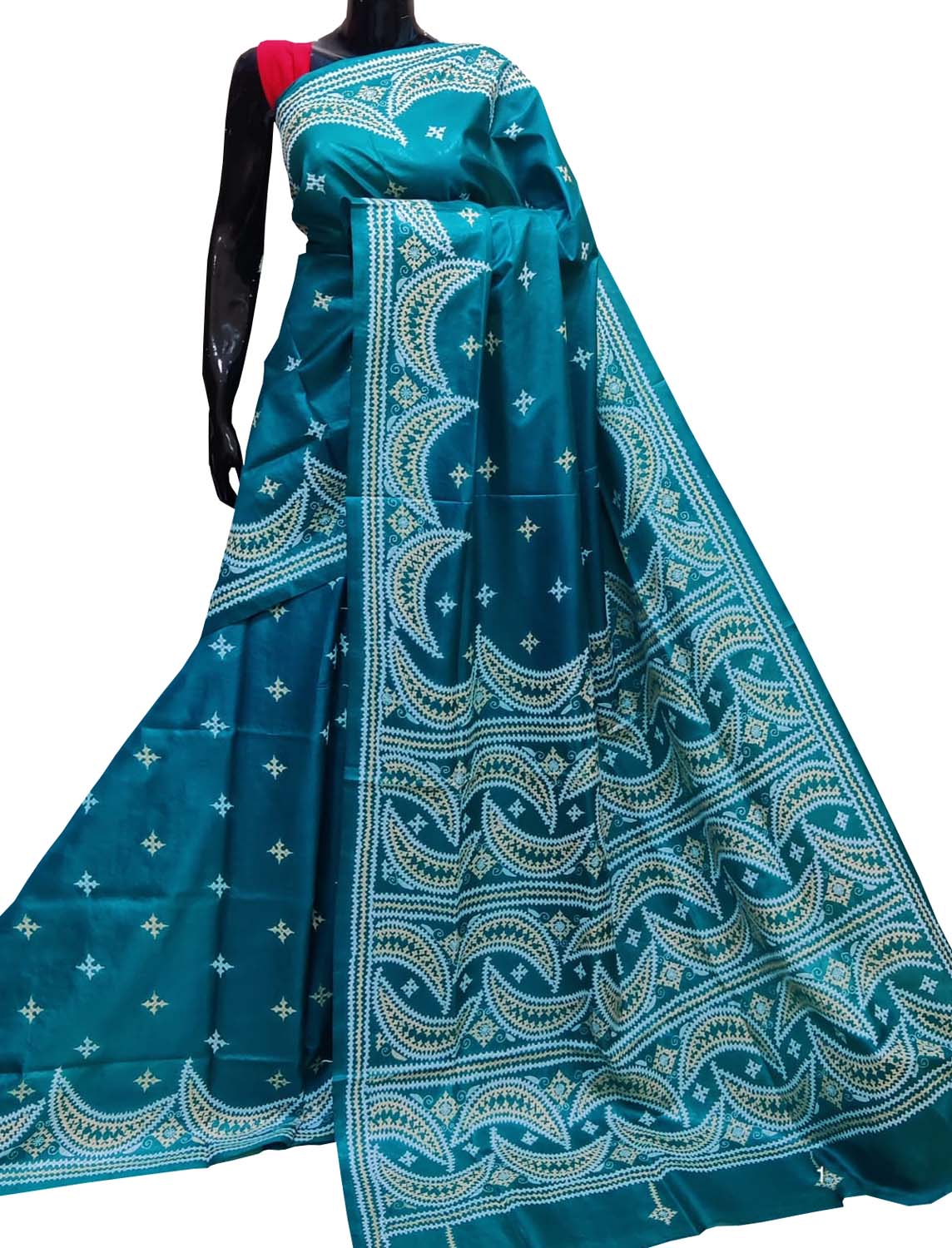 Blue Gujarati Kantha Hand Embroidered Pure Bangalore Silk Saree - Luxurion World