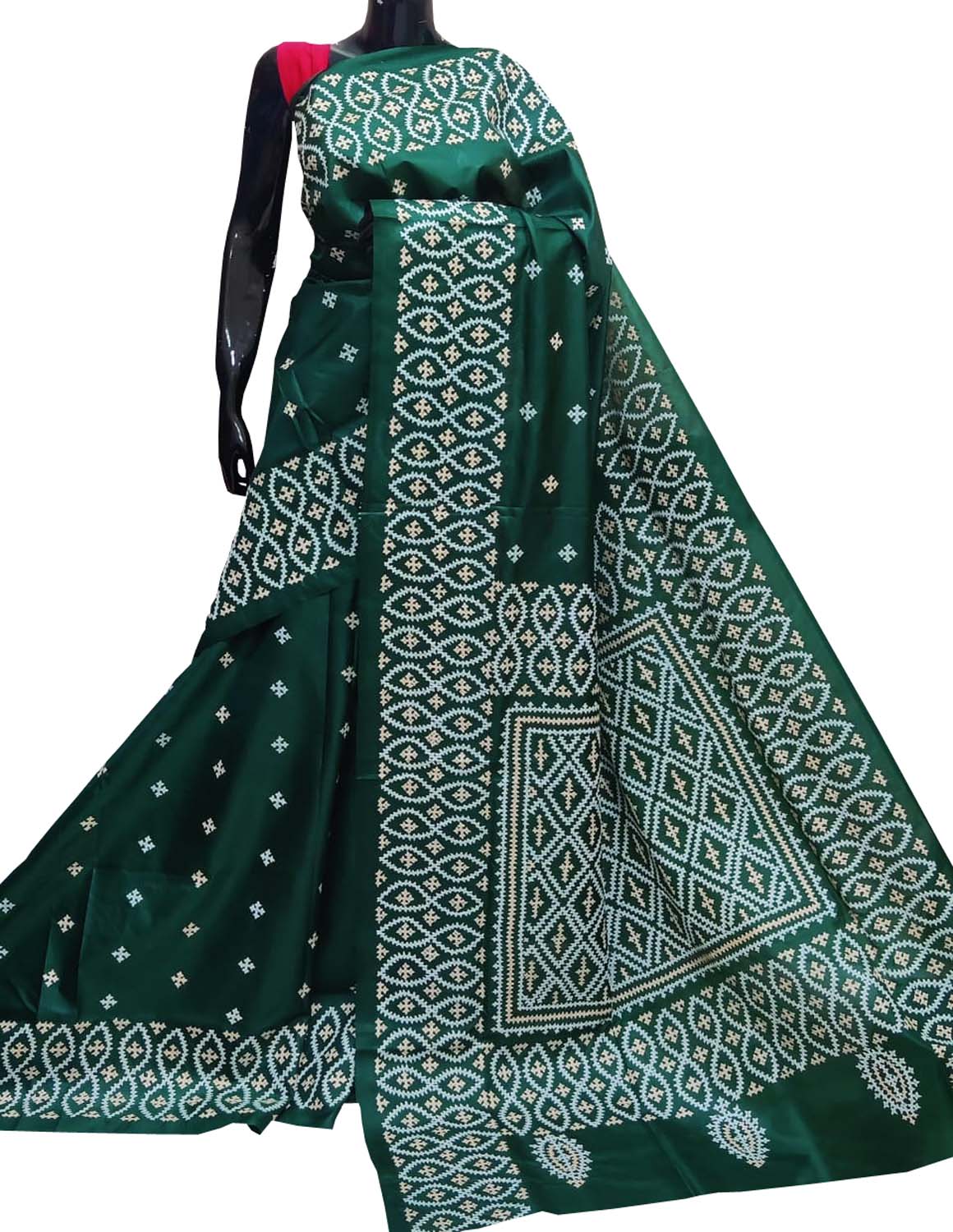 Exquisite Green Kantha Gujrati Stitch Hand Embroidered Bangalore Silk Saree - Luxurion World