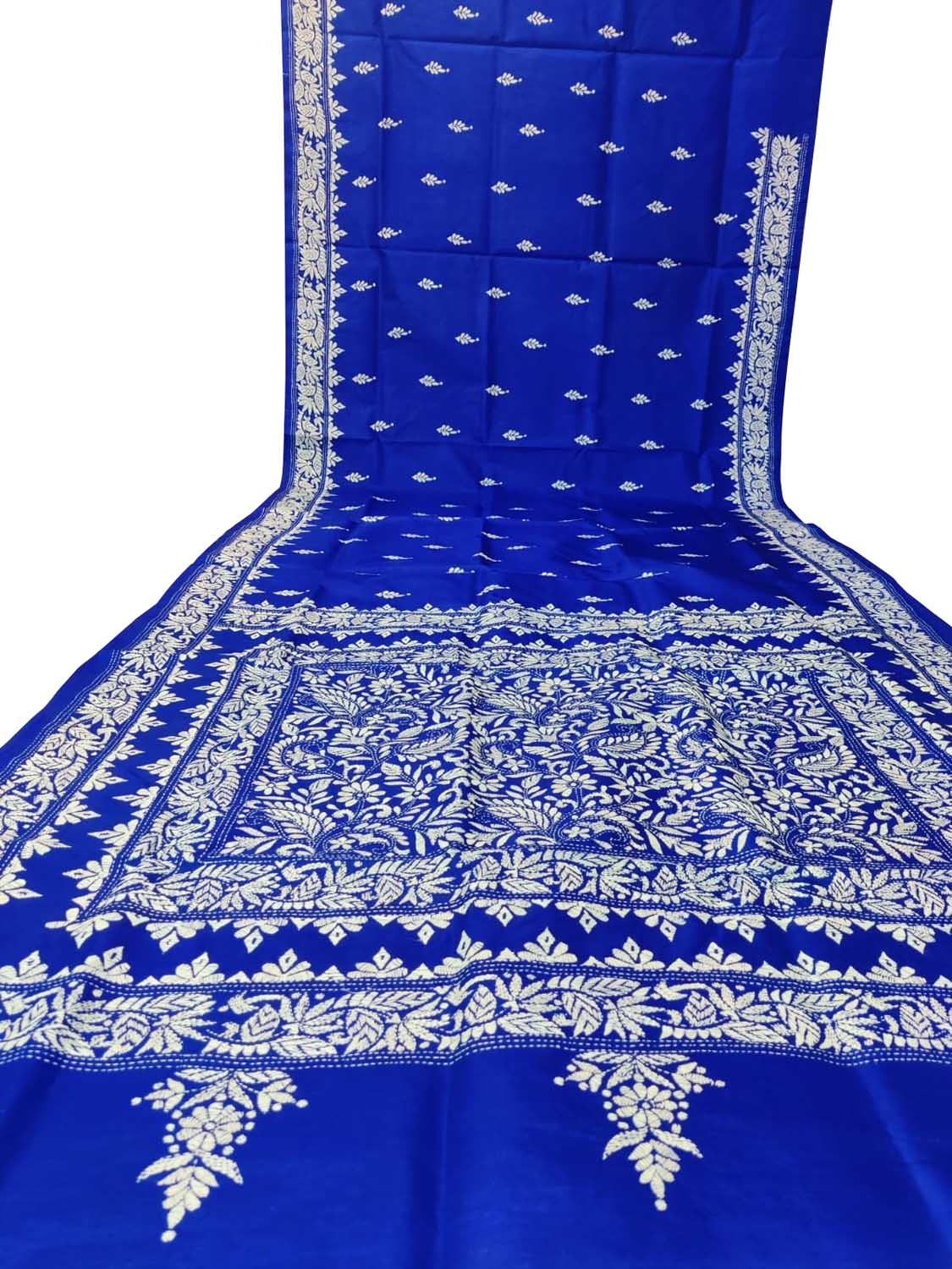 Blue Kantha Work Bangalore Silk Saree - Luxurion World