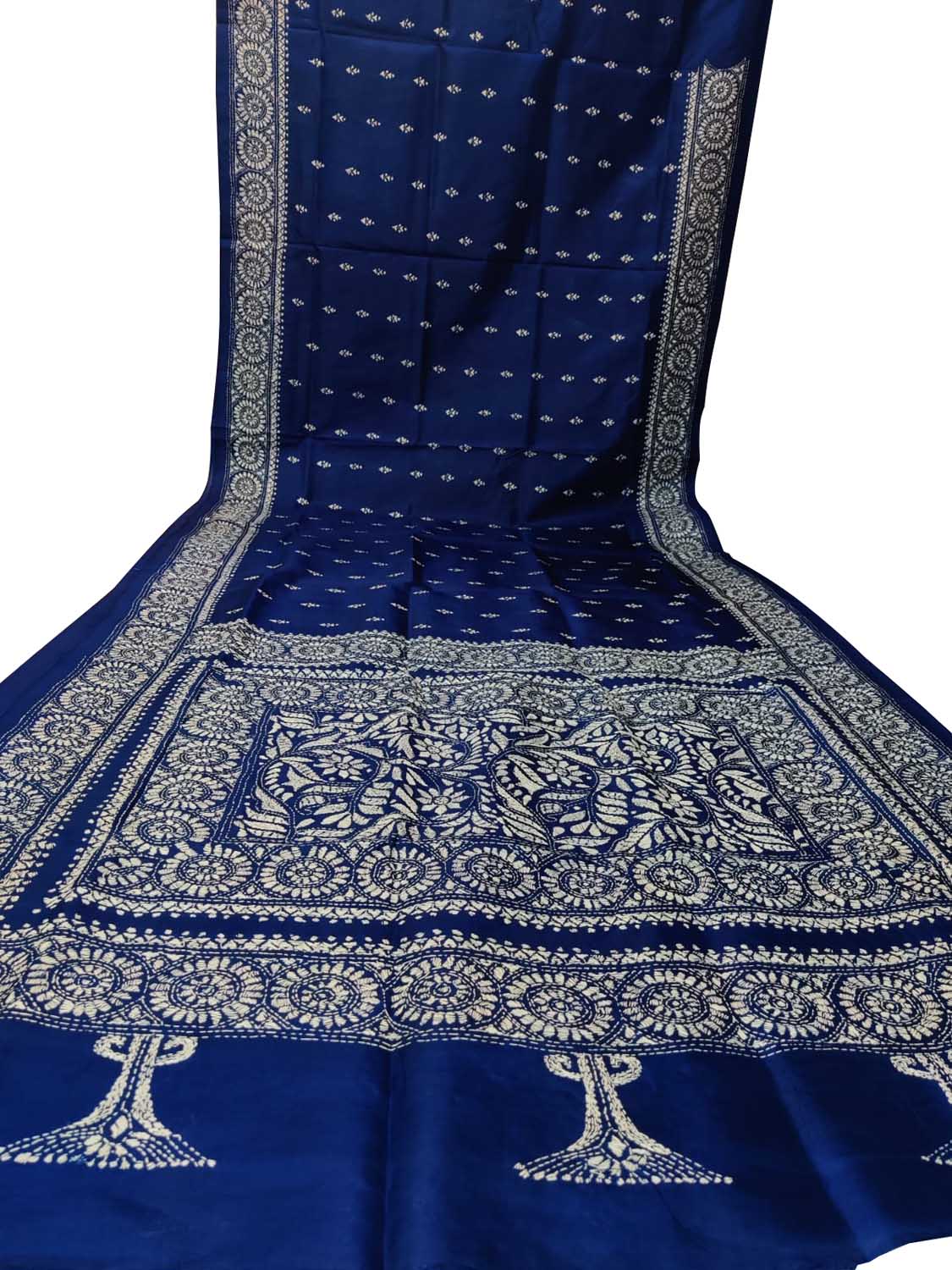 Blue Kantha Work Bangalore Silk Saree - Luxurion World