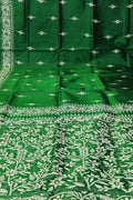 Exquisite Green Hand Embroidered Kantha Work Bangalore Silk Saree - Luxurion World