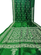 Exquisite Green Hand Embroidered Kantha Work Bangalore Silk Saree - Luxurion World