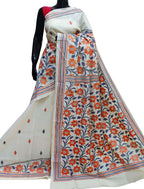 Elegant Off White Kantha Work Tussar Silk Saree - Luxurion World