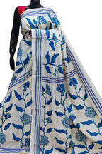Elegant Off White Kantha Work Tussar Silk Saree - Luxurion World