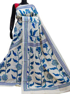 Elegant Off White Kantha Work Tussar Silk Saree - Luxurion World