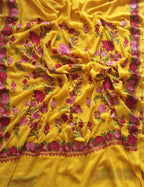 Yellow Embroidered Kashmiri Aari Work Georgette Saree - Luxurion World