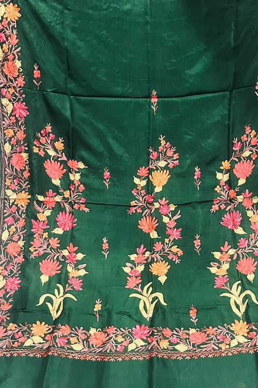 Stunning Green Silk Saree with Kashmiri Aari Embroidery