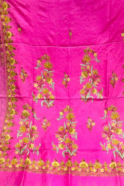 Stunning Pink Silk Saree with Intricate Kashmiri Aari Embroidery