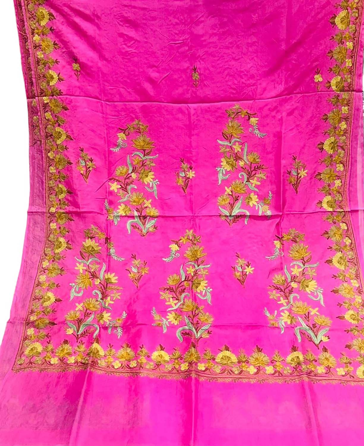 Stunning Pink Silk Saree with Intricate Kashmiri Aari Embroidery