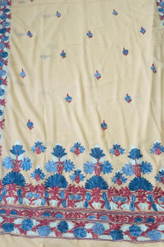 Pastel Embroidered Kashmiri Aari Work Georgette Saree - Luxurion World