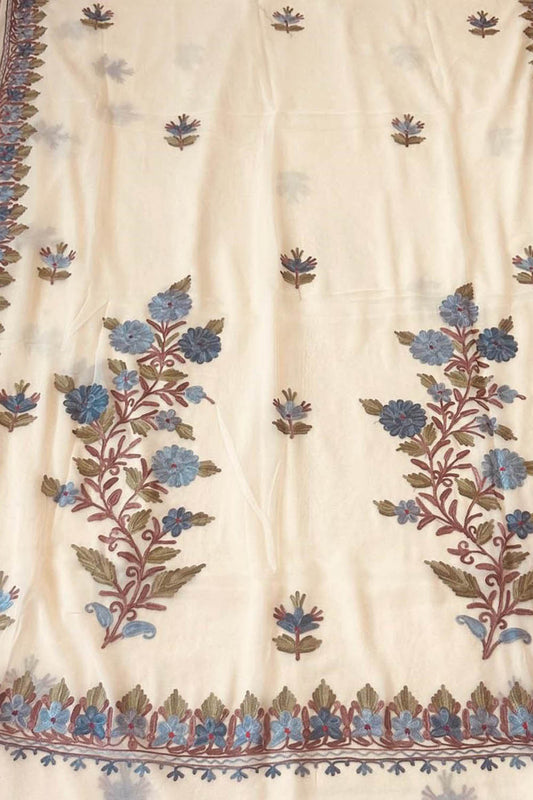 Pastel Embroidered Kashmiri Aari Work Georgette Saree - Luxurion World