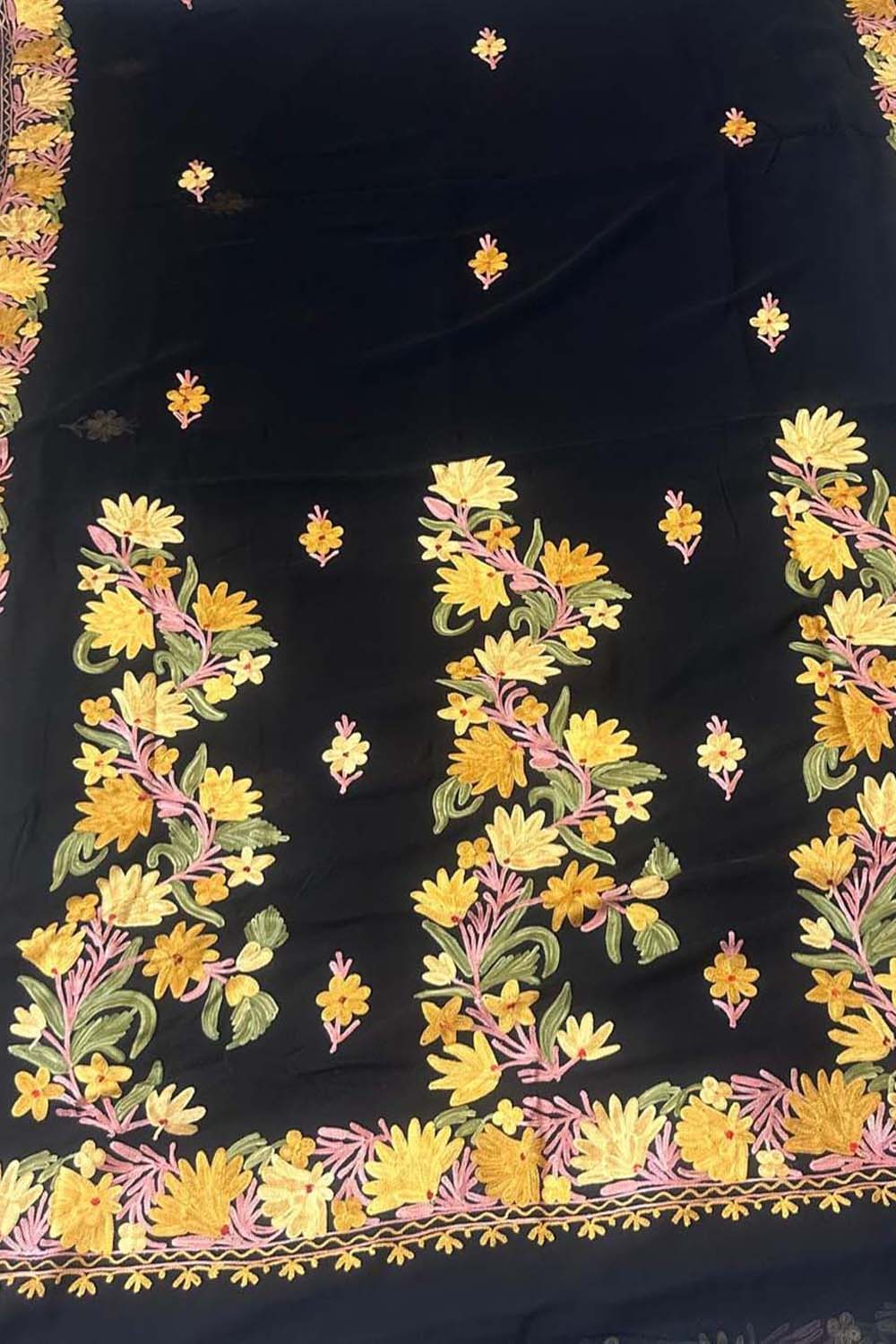 Black Embroidered Kashmiri Aari Work Georgette Saree