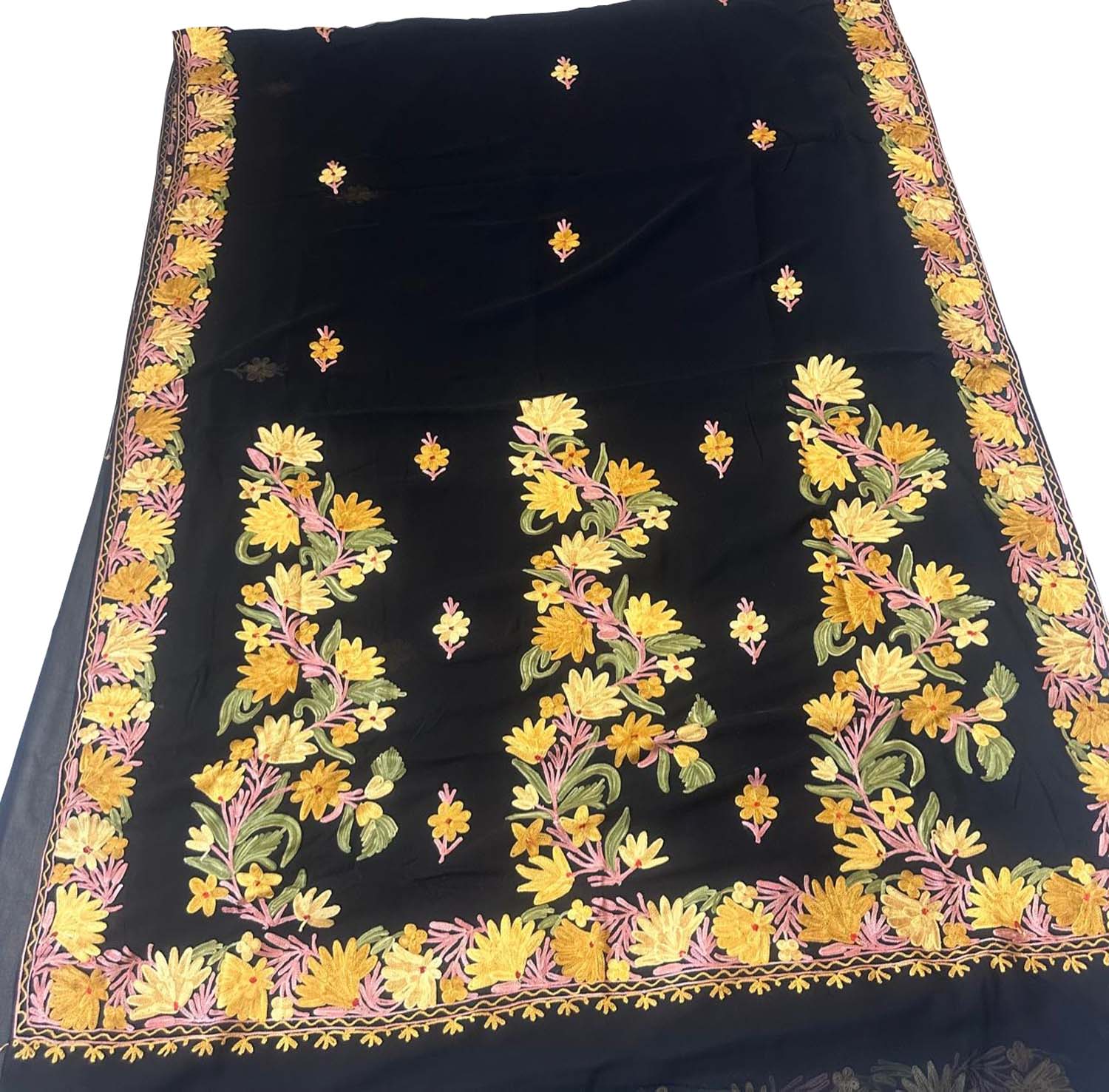 Black Embroidered Kashmiri Aari Work Georgette Saree
