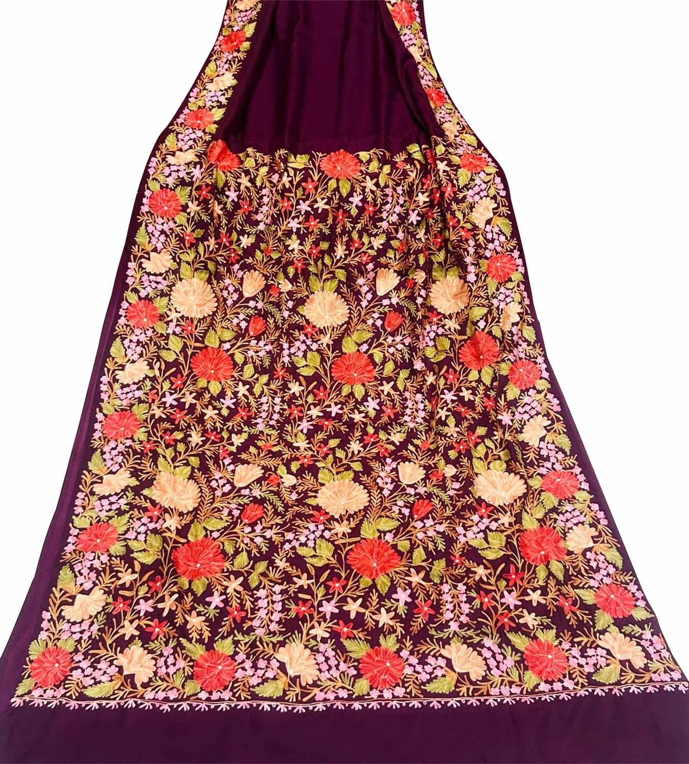 Purple Kashmiri Aari Work Silk Saree - Luxurion World