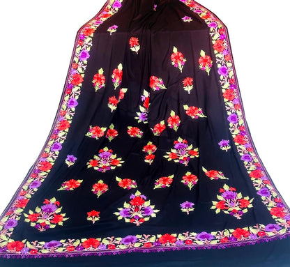 Black Kashmiri Embroidered Aari Work Crepe Saree