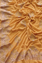 Yellow Embroidered Kashmiri Aari Work Georgette Saree - Luxurion World