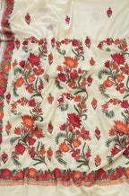 Yellow Embroidered Kashmiri Aari Work Georgette Flower Design Saree - Luxurion World
