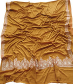 Yellow Plain Embroidered Kashmiri Tila Work Crepe Saree - Luxurion World