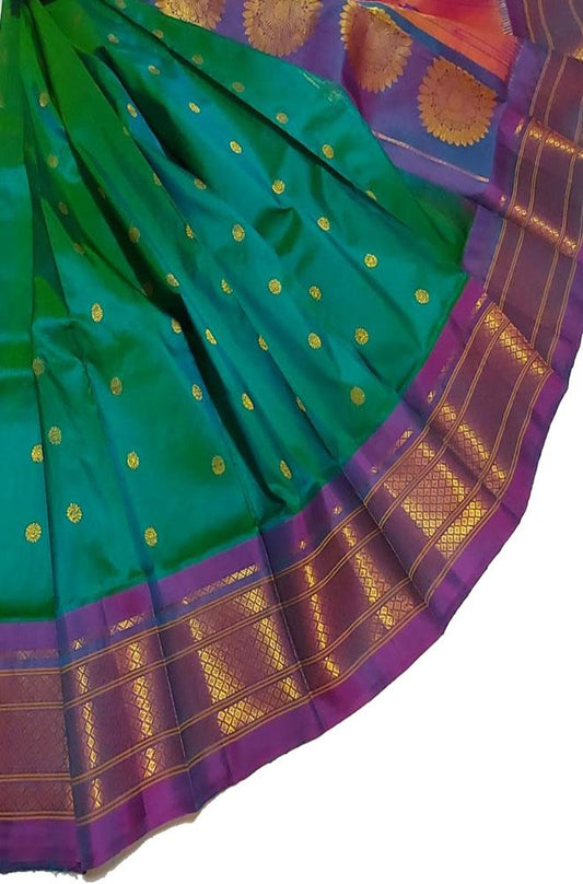 Green Handloom Paithani Pure Silk Saree - Luxurion World