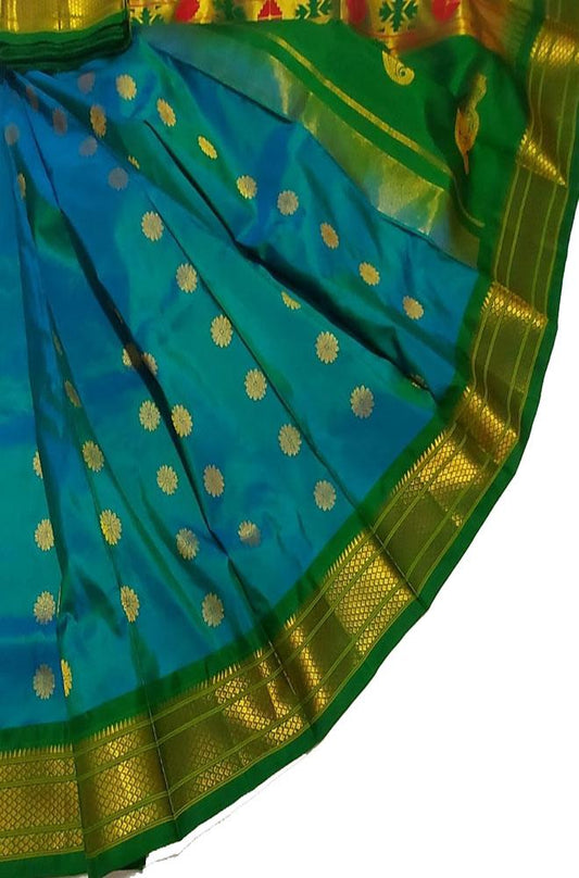 Blue Handloom Paithani Pure Silk Saree - Luxurion World