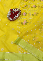 Yellow Handloom Kota Doria Real Zari Saree - Luxurion World