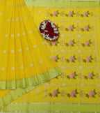 Yellow Handloom Kota Doria Real Zari Saree - Luxurion World