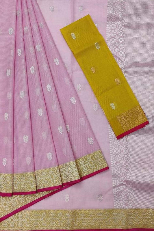 Shop Handloom Real Zari Pink Kota Doria Saree - Ethnic Wear Now! - Luxurion World