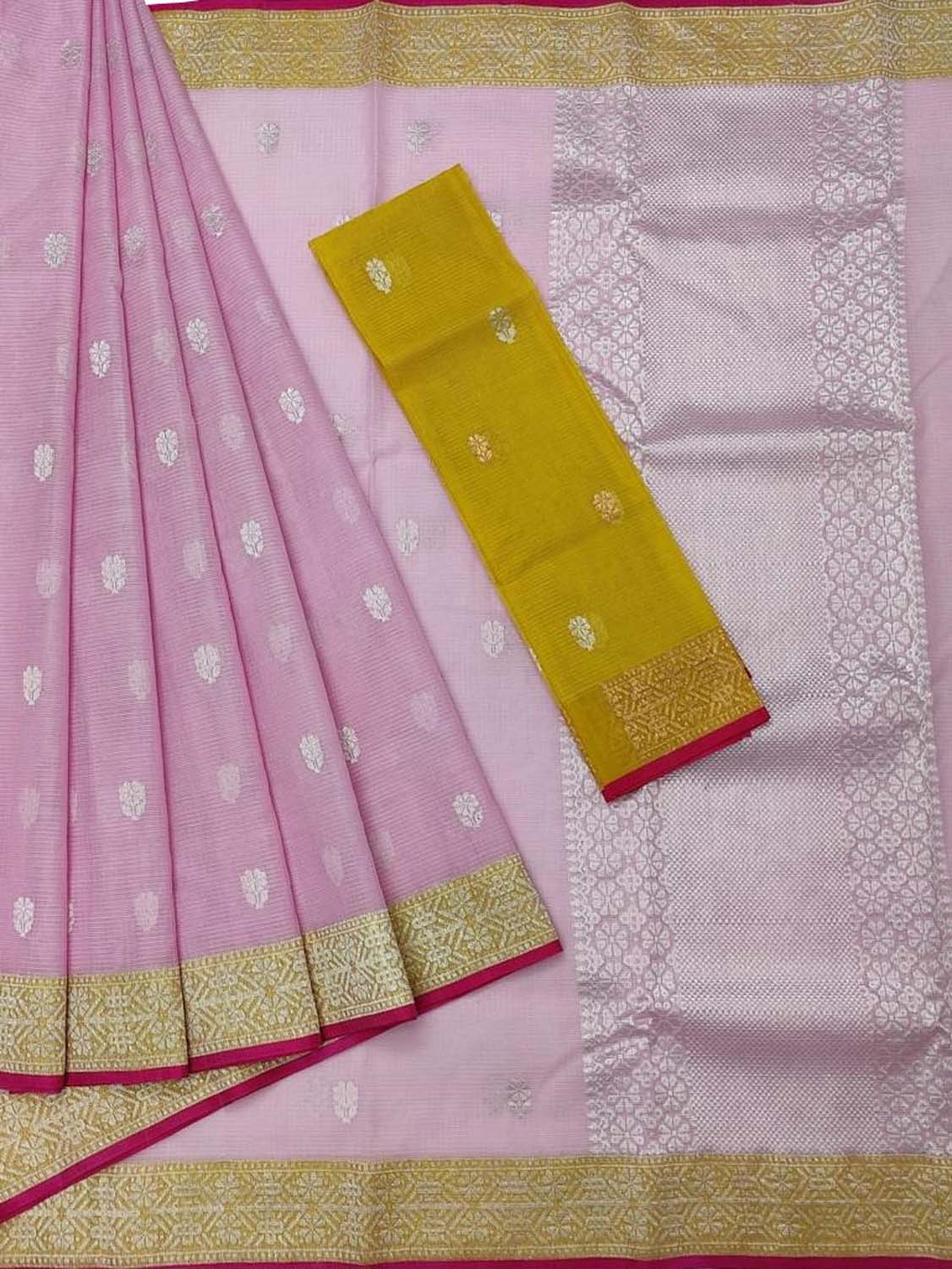 Shop Handloom Real Zari Pink Kota Doria Saree - Ethnic Wear Now! - Luxurion World