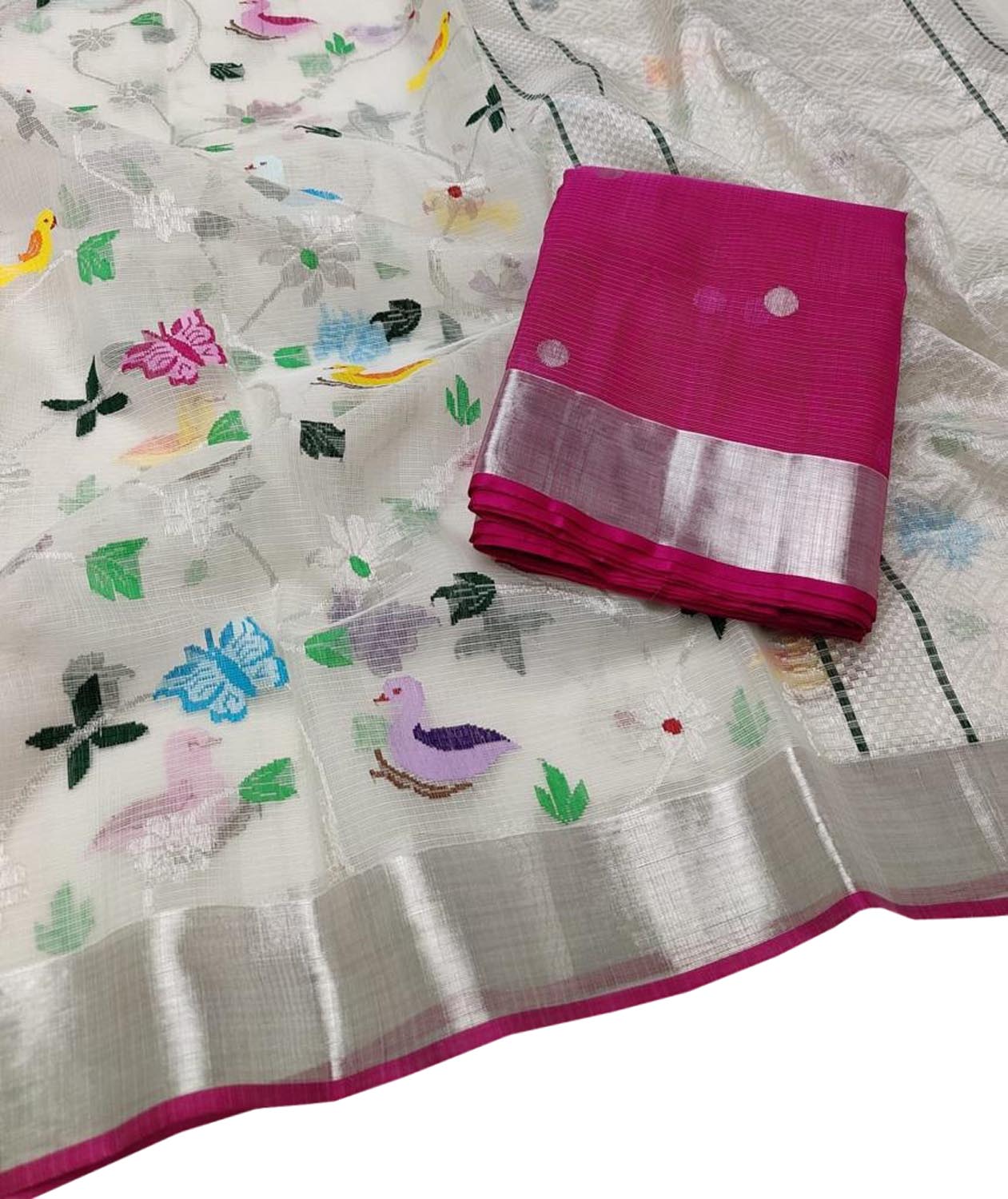 Shop Handloom Real Zari Saree - Off White Kota Doria - Ethnic Wear Now! - Luxurion World