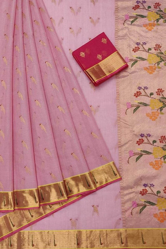 Shop Handloom Real Zari Pink Kota Doria Saree - Ethnic Wear Now! - Luxurion World