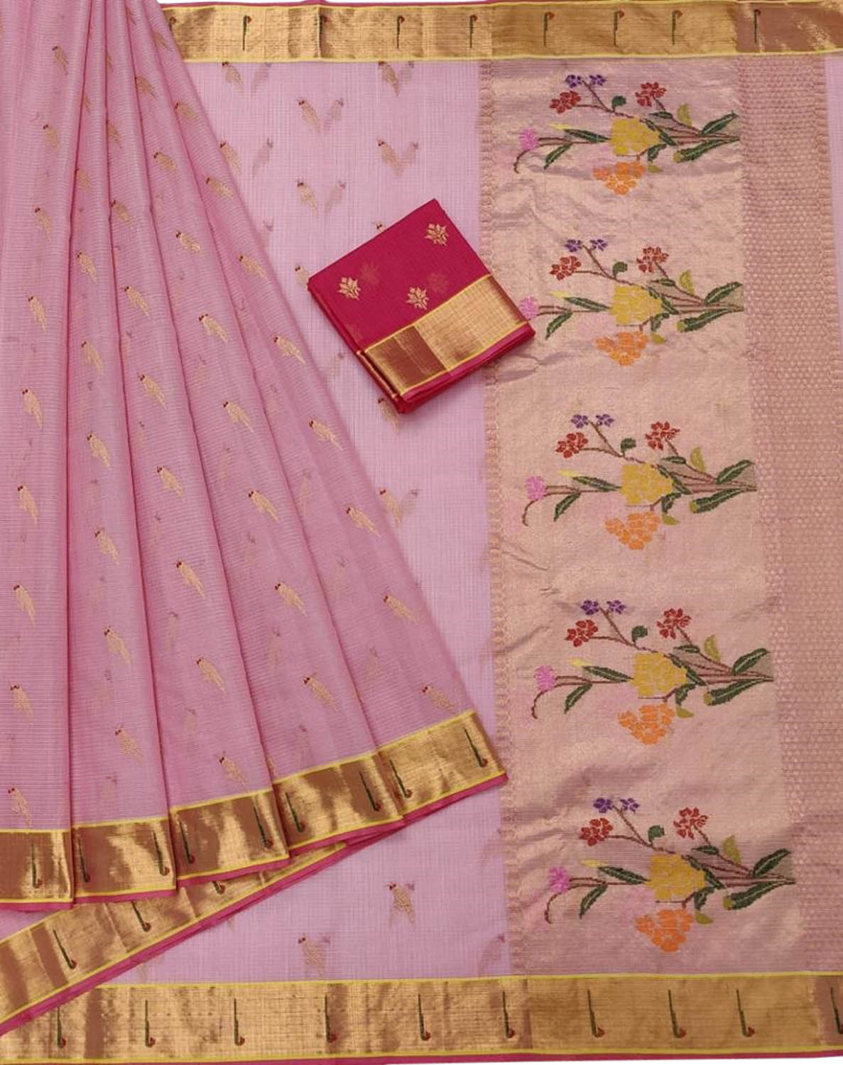 Shop Handloom Real Zari Pink Kota Doria Saree - Ethnic Wear Now! - Luxurion World