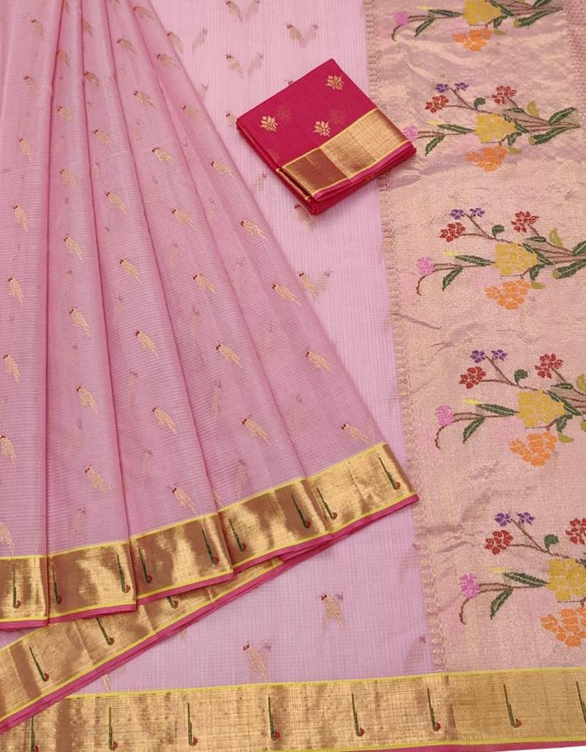 Shop Handloom Real Zari Pink Kota Doria Saree - Ethnic Wear Now! - Luxurion World