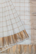 Shop Handloom Real Zari Saree - Off White Kota Doria - Ethnic Wear - Luxurion World