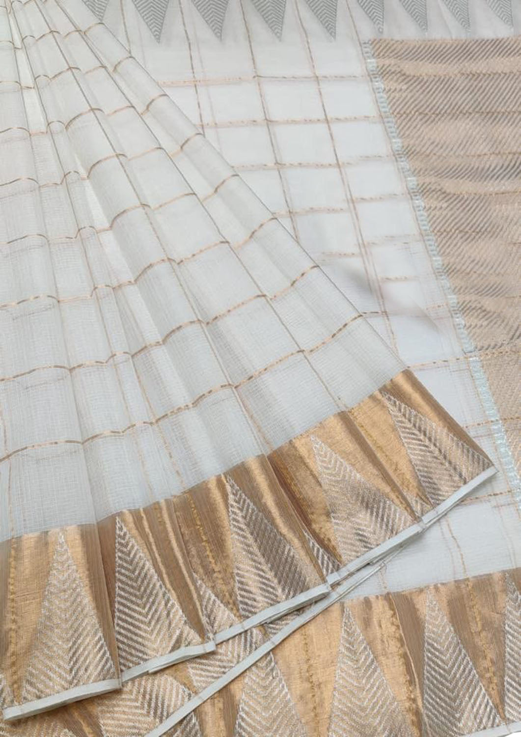 Shop Handloom Real Zari Saree - Off White Kota Doria - Ethnic Wear - Luxurion World