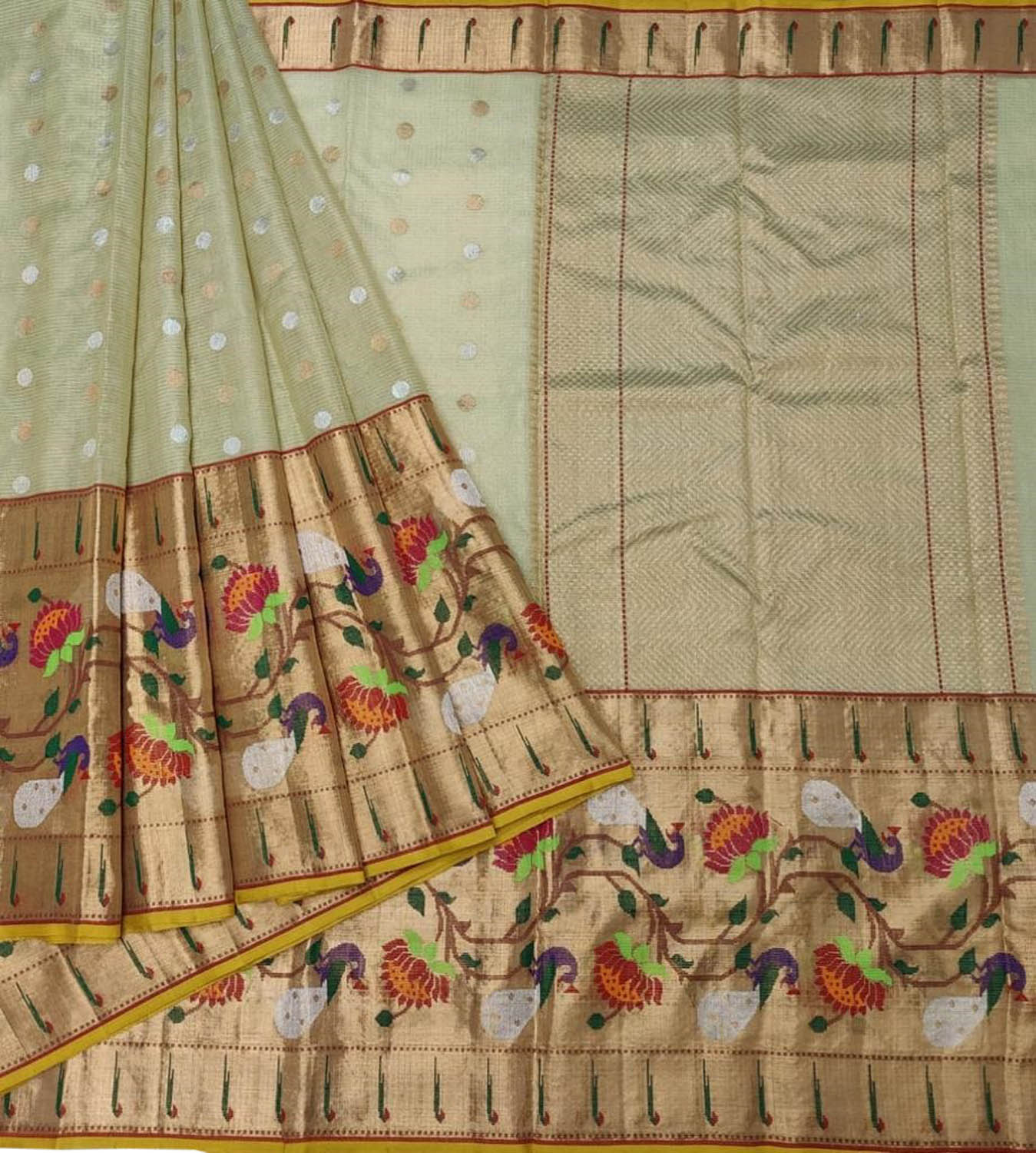 Shop Now for Green Kota Doria Saree with Real Zari & Muniya Border - Ethnic Wear for Women - Luxurion World