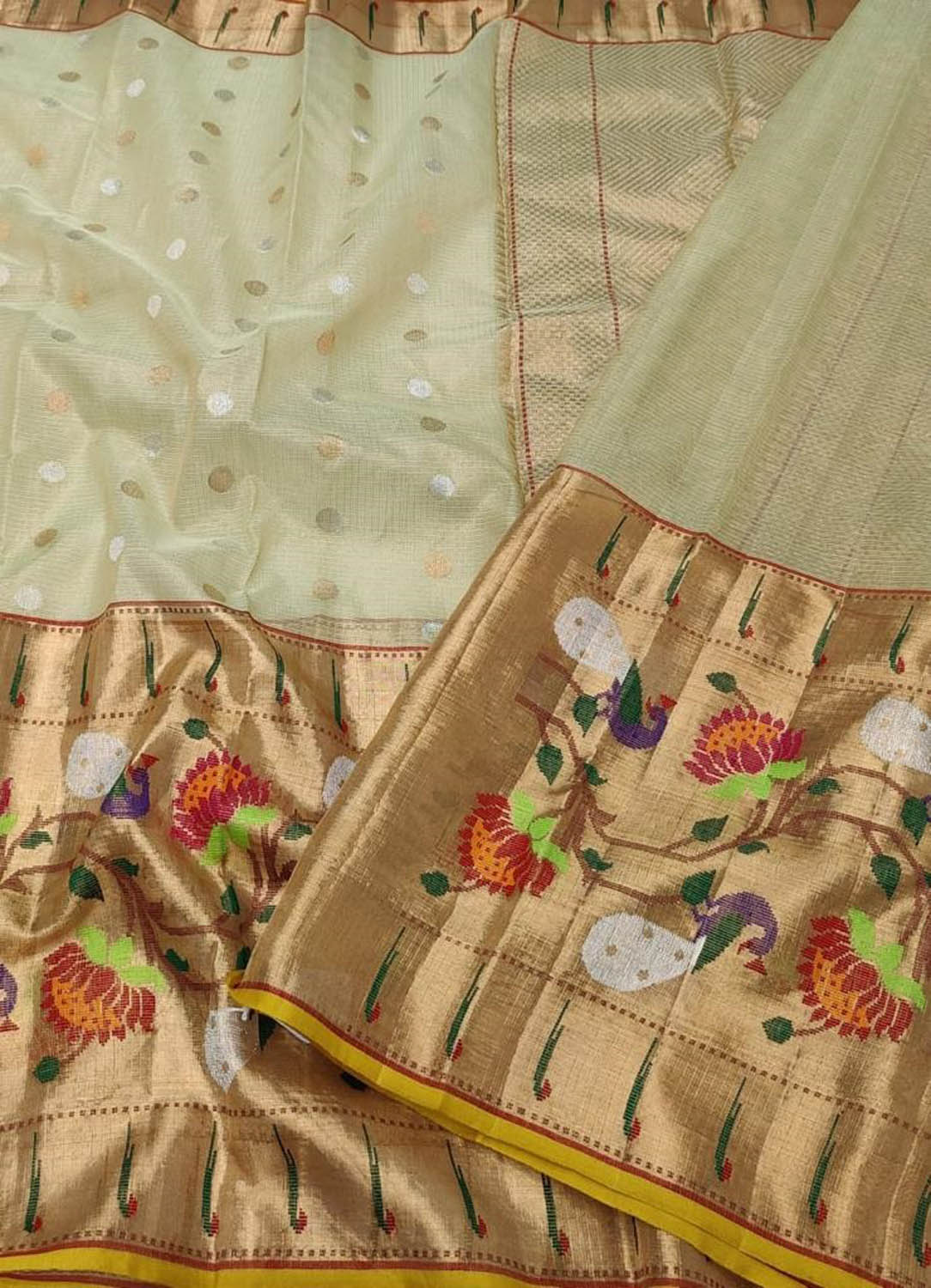 Shop Now for Green Kota Doria Saree with Real Zari & Muniya Border - Ethnic Wear for Women - Luxurion World