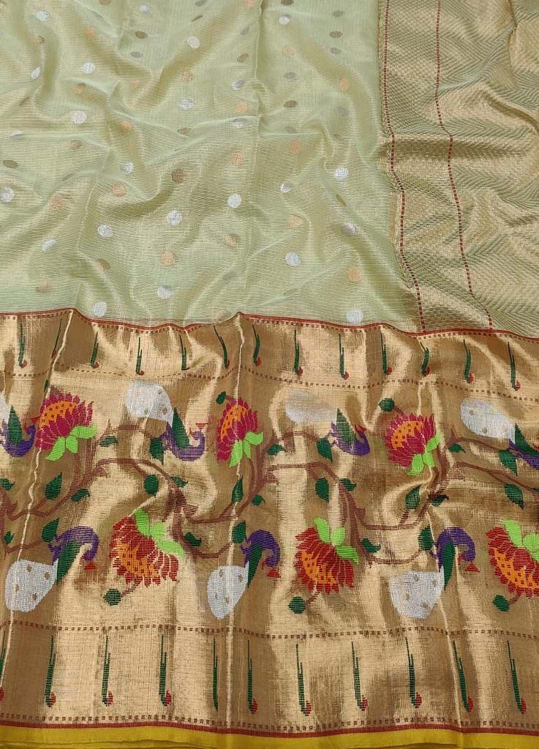 Shop Now for Green Kota Doria Saree with Real Zari & Muniya Border - Ethnic Wear for Women - Luxurion World